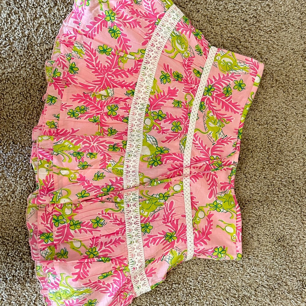 Lilly Pulitzer Pink and Green Skorts with Lace Trim